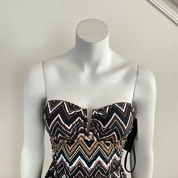 La Blanca One Piece Swimsuit Chevron Tummy Control Halter Brown Black 8 - Picture 4 of 8